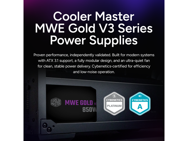 Cooler Master MWE Gold 850 V3 Fully Modular Power Supply - 850W 80+ Gold Certified PSU, Cybenetics Platinum, 90° 12V-2x6 PCIe 5.1, ATX 3.1 Support,...