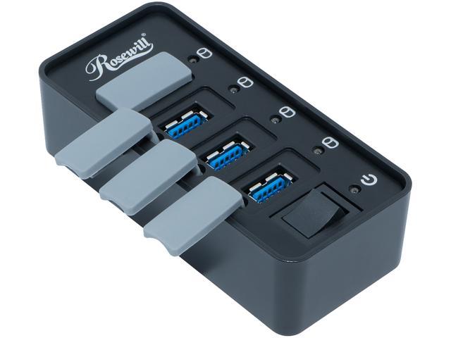 Rosewill 4-Port USB 3.0 Hub with Anti-Dust Rubber Caps and LED indicator on each Port, 480Mbps Data Transfer Speed for Windows & macOS - RHB-210