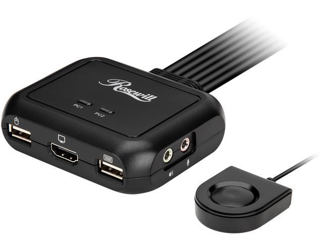 Rosewill RKV-18003 2-Port USB HDMI KVM Switch with Audio, Built-In Cables and Remote Switch