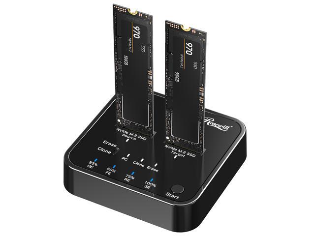 Rosewill M.2 NVMe Cloner + Eraser, M.2 Duplicator Dual Bay NVMe Enclosure, Tool-Free 20Gbps USB3.2 Gen 2X2 SSD to USB Adapter M.2 Docking Station for M Key PCIE NVMe SSD Reader, Offline Clone & Erase