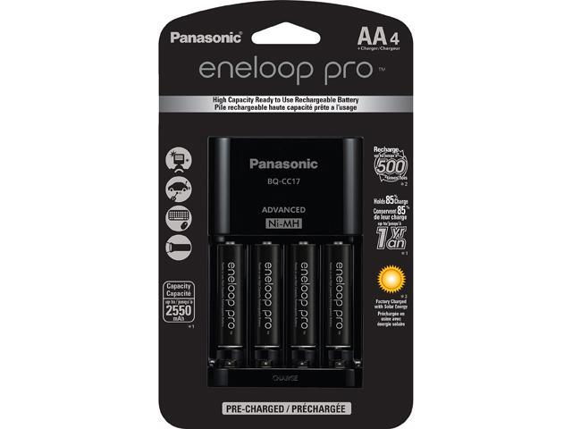 Panasonic Eneloop Pro AA/AAA Individual Cell Battery Charger with 4 pack AA 2550mAh Ni-MH Rechargeable Batteries