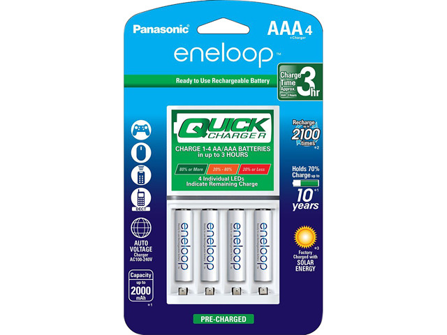 'Advanced' Individual Battery 3 Hour Quick Charger with 4 AAA eneloop Rechargeable Batteries