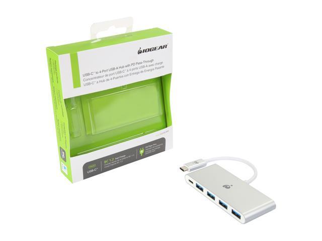 IOGEAR GUH3C4PD USB-C to 4 Port USB-A Hub with Power Delivery Pass-Thru