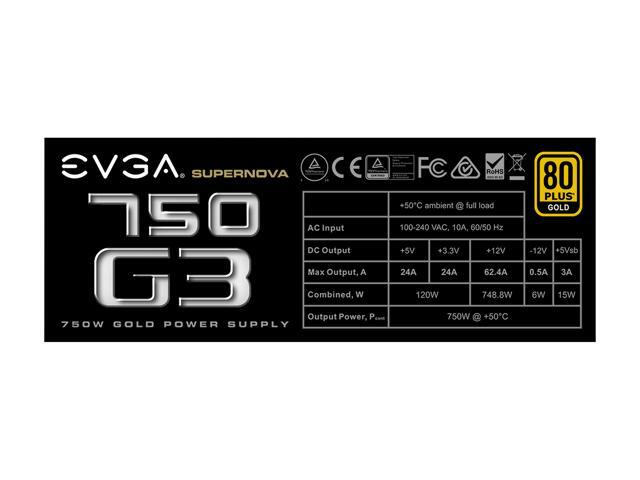 EVGA SuperNOVA 750 G3, 220-G3-0750-X1, 80+ GOLD, 750W Fully Modular, EVGA ECO Mode with New HDB Fan, Includes FREE Power On Self Tester, Compact...