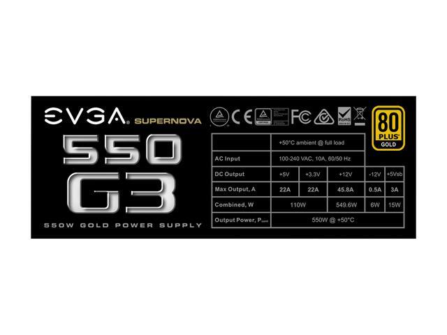 EVGA SuperNOVA 550 G3, 220-G3-0550-Y1, 80+ GOLD, 550W Fully Modular, EVGA ECO Mode with New HDB Fan, Includes FREE Power On Self Tester, Compact...