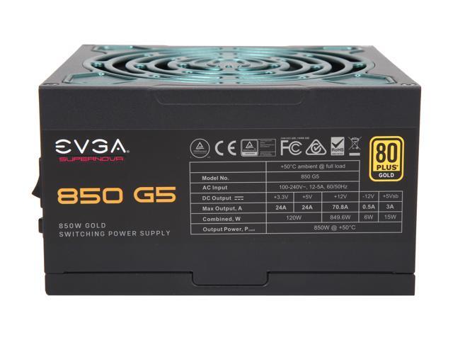 EVGA SuperNOVA 850 G5, 80 Plus Gold 850W, Fully Modular, ECO Mode with Fdb Fan, 100% Japanese Capacitors, 10 Year Warranty, Compact 150mm Size,...