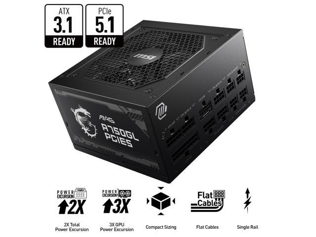 MSI - MAG A750GL PCIE 5 750W ATX 3.1 Full Modular 80 Plus Gold Gaming Power Supply - Black - image 3