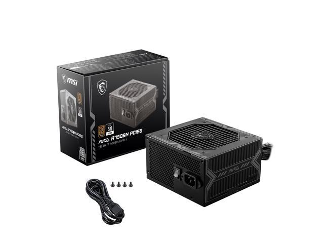 MSI MAG A750BN PCIE5, Non-Modular Compact Gaming 750W Power Supply, 80+ Bronze, Low-Noise Fan,12V-2x6 Cable, PCIE 5.0 Ready, 5 Year Warranty