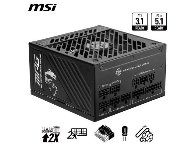 MSI MPG A1000GS PCIE5, Fully Modular Gaming 1000W Power Supply, 80+ Gold, Dual 12V-2x6 Cables, Server-grade Capacitor, ATX 3.1 & PCIe 5.1 Ready,...