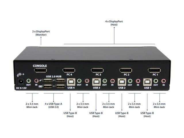 StarTech. com SV431DPUA DisplayPort KVM - 4 Port with 7.1 Audio - 2560 x 1600 @ 60Hz - USB 2.0 Hub - KVM Switch 4 Port - USB KVM - KVM DisplayPort