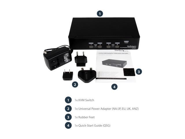 StarTech. com SV431DPUA DisplayPort KVM - 4 Port with 7.1 Audio - 2560 x 1600 @ 60Hz - USB 2.0 Hub - KVM Switch 4 Port - USB KVM - KVM DisplayPort