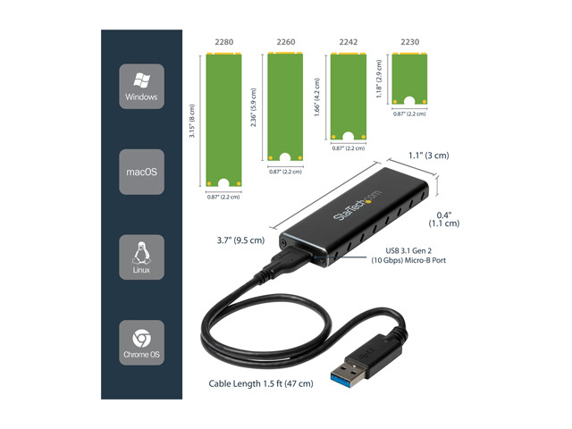 StarTech. com SM2NGFFMBU33 M.2 SSD Enclosure for M.2 SATA SSDs - USB 3.0 (5Gbps) with UASP - External M.2 SSD Enclosure - Aluminum