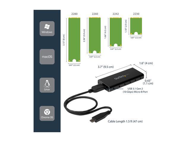 StarTech. com SM21BMU31C3 M.2 SSD Enclosure for M.2 SATA SSDs - USB 3.1 (10Gbps) with USB-C Cable - External Enclosure for USB-C Host - Aluminum