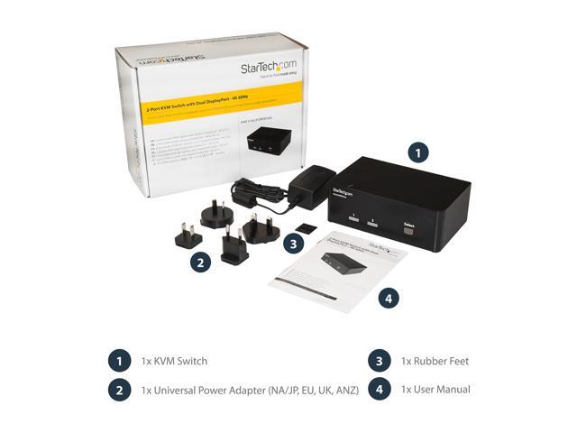 StarTech. com SV231DPDDUA2 DisplayPort KVM Switch - 2 Port - Dual-Display - 4k 60hz - USB Hub - Audio and Microphone