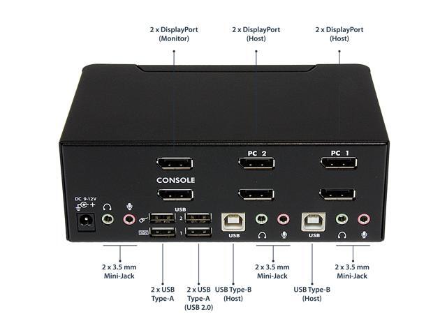 StarTech. com SV231DPDDUA2 DisplayPort KVM Switch - 2 Port - Dual-Display - 4k 60hz - USB Hub - Audio and Microphone