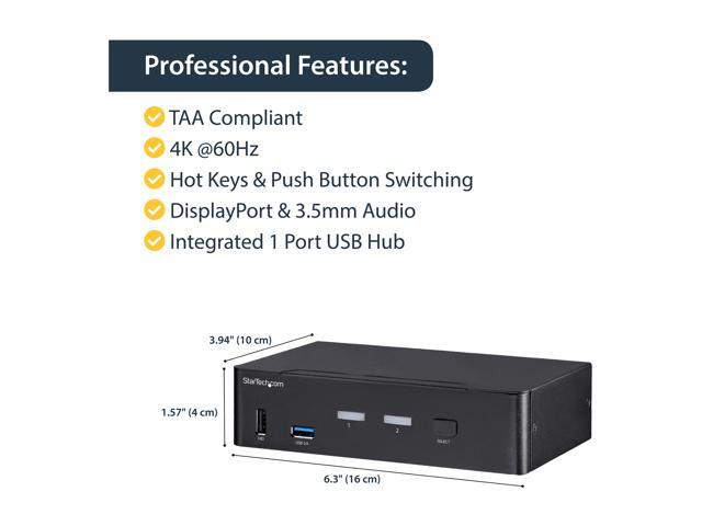 StarTech. com SV231DPU34K 2-Port DisplayPort KVM Switch - 4K 60Hz - DisplayPort 1.2 KVM Switch