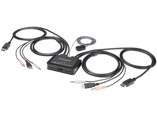 StarTech.com SV211DPUA4K 2 Port DisplayPort KVM Switch - 4K 60Hz - Compact Dual Port UHD DP 1.2 USB Desktop KVM Switch with 4ft Cables & Audio.