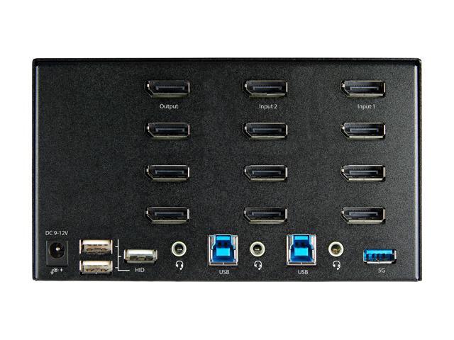 2 Port Quad Monitor DisplayPort KVM Switch, 4K 60Hz UHD HDR, Desktop 4K DP 1.2 KVM with 2 Port USB 3.0 Hub (5Gbps) & 4x USB 2.0 HID Ports, Audio,...