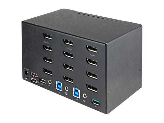 2 Port Quad Monitor DisplayPort KVM Switch, 4K 60Hz UHD HDR, Desktop 4K DP 1.2 KVM with 2 Port USB 3.0 Hub (5Gbps) & 4x USB 2.0 HID Ports, Audio,...
