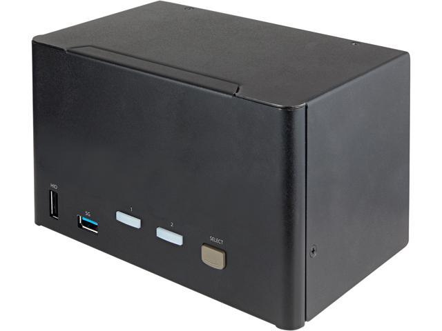 2 Port Quad Monitor DisplayPort KVM Switch, 4K 60Hz UHD HDR, Desktop 4K DP 1.2 KVM with 2 Port USB 3.0 Hub (5Gbps) & 4x USB 2.0 HID Ports, Audio.