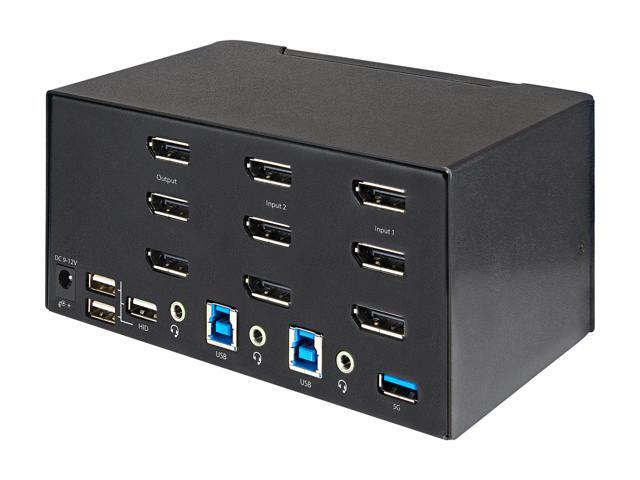 2 Port Triple Monitor DisplayPort KVM Switch, 4K 60Hz UHD HDR, Desktop 4K DP 1.2 KVM with 2 Port USB 3.0 Hub (5Gbps) & 4x USB 2.0 HID Ports, Audio,...