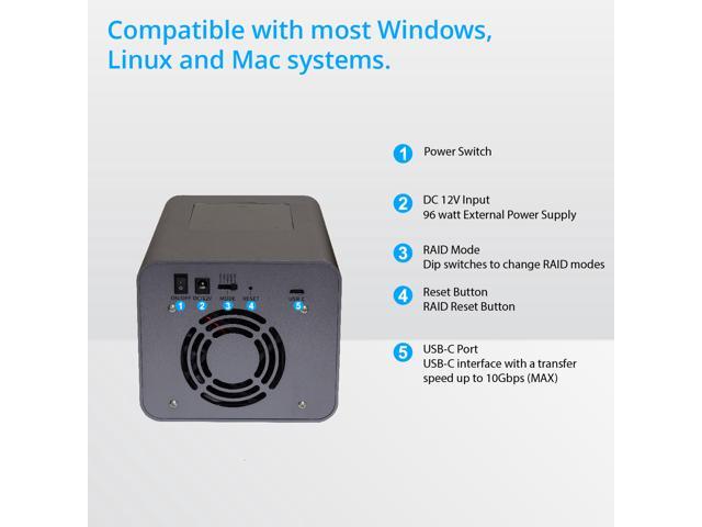 USB 3.2 (10Gbps) Type-C 2 Bay 2.5 Inch and 3.5 Inch SATA Hard Drive + 2 Bay M.2 NMVe Combo External Hard Drive Enclosure - SY-ENC50127