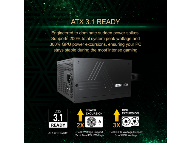 Open Box - MONTECH BETA 2 650W Power Supply, ATX 3.1 Ready, 80+ Bronze Certified, DC-to-DC Stability, Industrial Japanese Main Capacitor, Full...