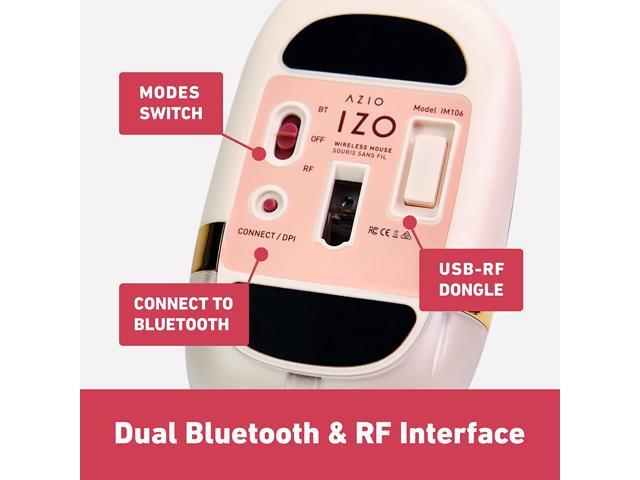 Azio IZO Wireless Bluetooth Mouse with Round Ergonomic Form, Optical Sensor, Adjustable DPI, Rechargeable, PC & Mac - Baroque Rose