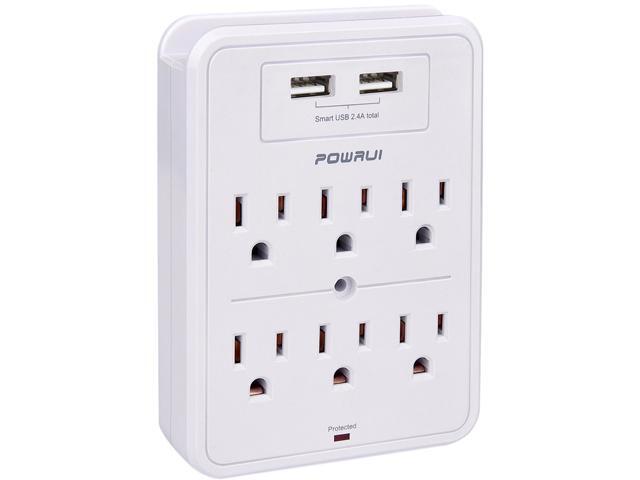 POWRUI Surge Protector, USB Wall Charger with 2 USB Charging Ports (Smart 2.4A Total), 6-Outlet Extender and Top Phone Holder for Your Cell Phone,...
