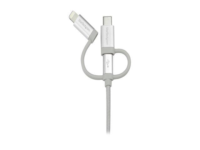 StarTech LTCUB1MGR USB Multi Charger Cable - 1m / 3 ft - USB to USB C / Micro USB / Lightning Cable - USB Charging Cable - Braided - 1 pack