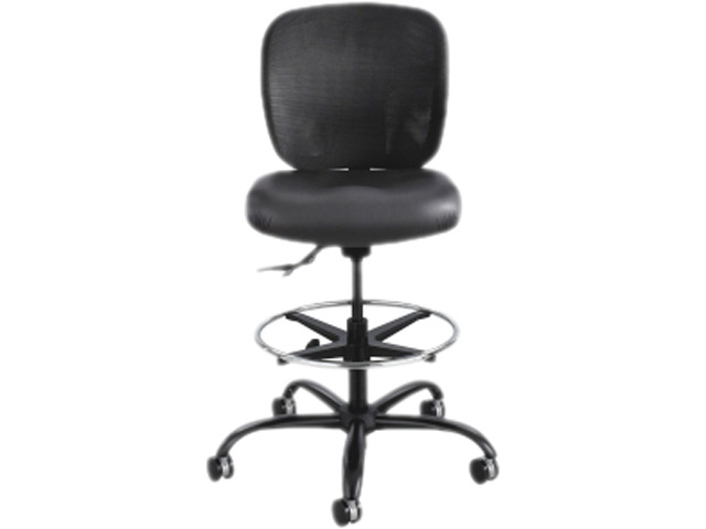 Vue Series Heavy-Duty Extended Height Stool, Vinyl Seat, Nylon Mesh Back, Black
