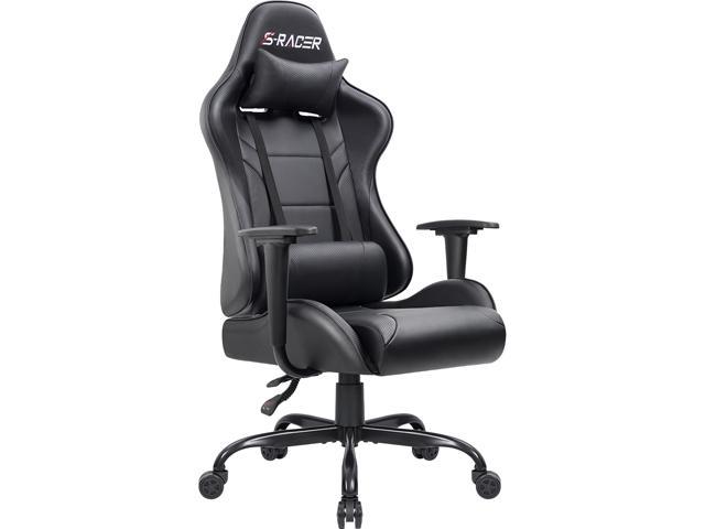 Homall Carbon PU Leather Reclining Racing Style Ergonomic Hydraulic Swivel Seat Gaming Chair w/ Headrest, Lumbar Support