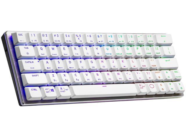 Cooler Master SK622 Silver White Wireless 60% Mechanical Keyboard with Low Profile Blue Switches, New and Improved Keycaps, and Brushed Aluminum.