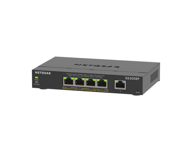 Netgear GS305EP 5-Port Gigabit Ethernet SOHO Plus Easy Smart Managed Essentials PoE+ Switch with 4-Port PoE+ (63W), GS305EP-100NAS