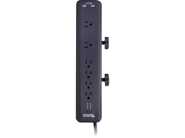 Plugable 6 AC Outlet Surge Protector with Clamp Mount for Workbench or Desk. Built-In 10.5W 2-Port USB Power for Android, Apple iOS, and Windows...