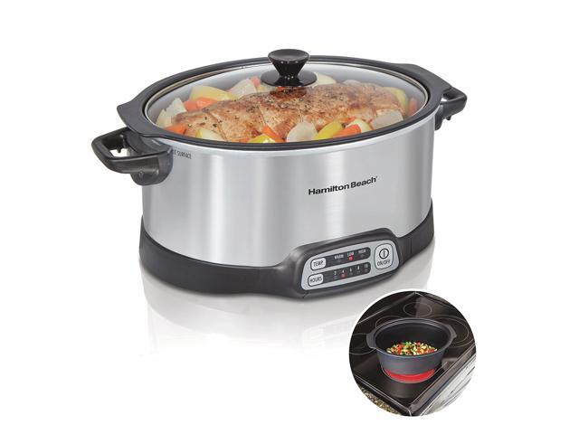 Hamilton Beach Stovetop Sear & Cook Slow Cooker (33662), 6 Quart Capacity, Stainless Steel