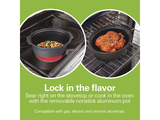 Hamilton Beach Stovetop Sear & Cook Slow Cooker (33662), 6 Quart Capacity, Stainless Steel