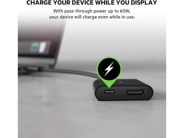 Belkin USB-C to HDMI Adapter W/ USB-C Charge Adapter, 4K UHD Video Passthrough, Up to 60W Power Output, Compatible with All your USB-C Devices