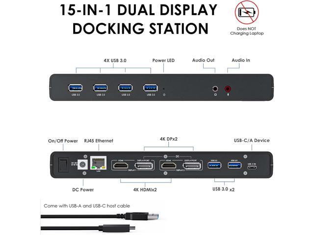 Wavlink Dual 4K Display Laptop Docking Station Single 5K/Dual 4K @60Hz USB 3.0 and USB-C Dual Monitor Docking Station With 2 x HDMI, 2 DP, Gigabit...