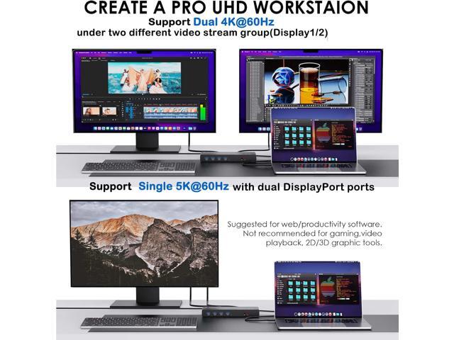 Wavlink Dual 4K Display Laptop Docking Station Single 5K/Dual 4K @60Hz USB 3.0 and USB-C Dual Monitor Docking Station With 2 x HDMI, 2 DP, Gigabit...