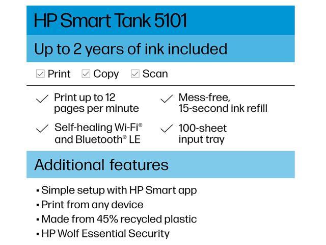 HP - Smart Tank 5101 Wireless AI-Enabled All-in-One Cartridge-Free Supertank Inkjet Printer with 3 Years of Ink Included¹ - White - image 2