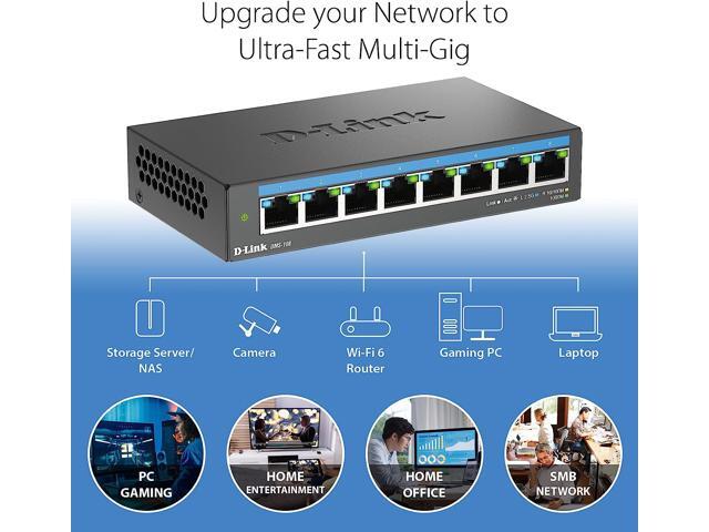 D-Link 8-Port 2.5Gb Unmanaged Gaming Switch with 8 x 2.5G - Multi-Gig, Network, Fanless, Plug & Play - (DMS-108)
