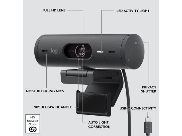 Logitech - Brio 500 1920x1080p Webcam with Privacy Cover - Graphite - image 3