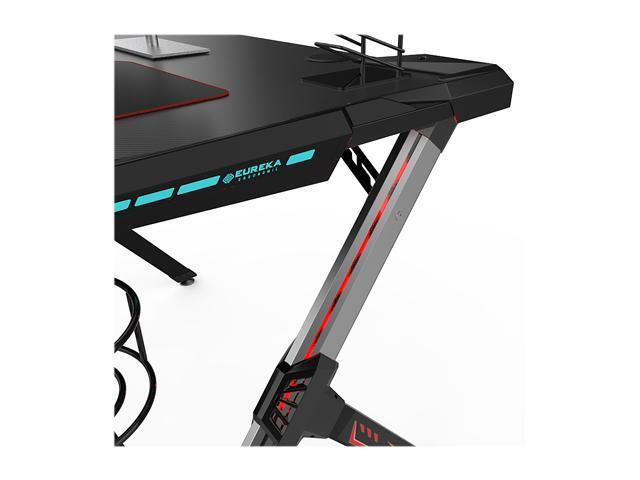 Eureka Ergonomic R1-S Gaming Desk with RGB Lighting, Carbon Fiber Texture, Cup Holder, and Headphone Hook