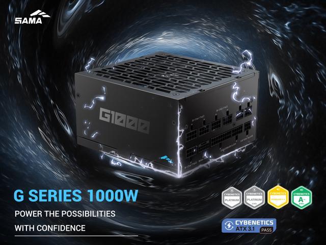 SAMA G1000W ATX 3.1 Power Supply, 1000W, Cybenetics Gold Standards, PCIe 5.1 Ready, Full Modular, Japanese Capacitors, FDB Fan, Black Version