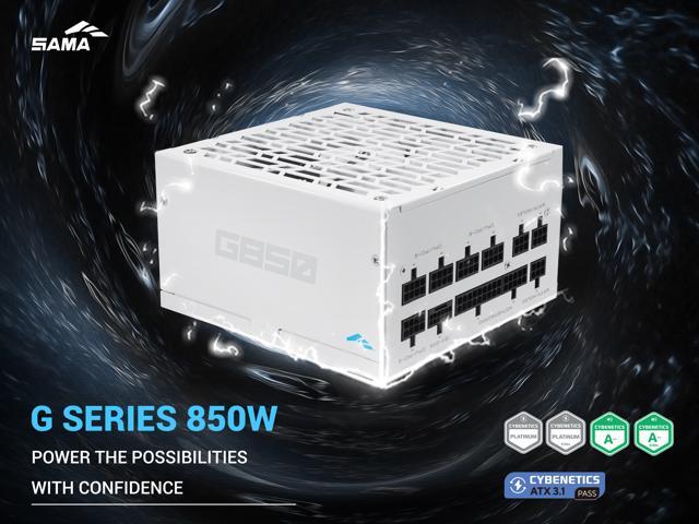 SAMA G850W ATX 3.1 Power Supply, 850W, Cybenetics Gold Standards, PCIe 5.1 Ready, Full Modular, Japanese Capacitors, FDB Fan, White Version