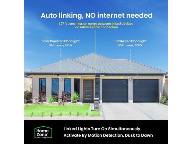 Home Zone Security 2 Pack Solar Floodlights Outdoor with Motion Sensor 40 x 180°, 1500 Lumens, 5000K Bright White, Dusk to Dawn, Aluminum...