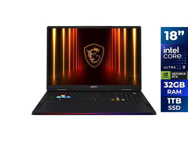 MSI Raider 18 HX AI A2XW Raider 18 HX AI A2XWJG-841US 18' Gaming Notebook - Core Ultra 9 285HX (2.1GHz) - 32GB - 1TB SSD - NVIDIA GeForce RTX 5090...