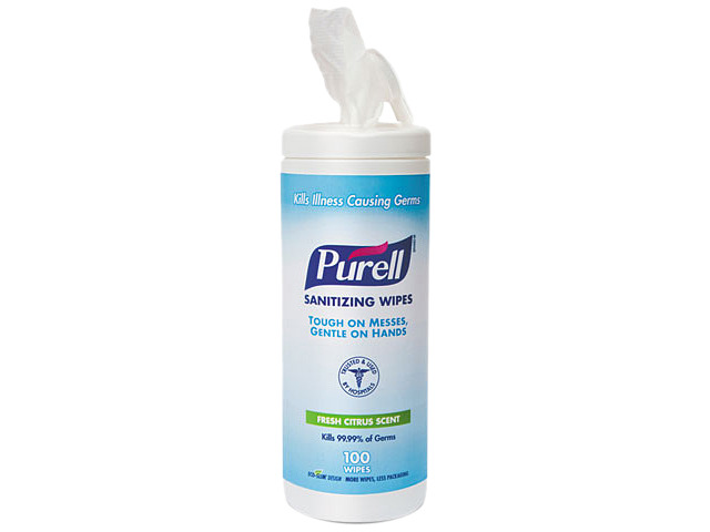 Gojo - PURELL 9111-12 - Premoistened Hand Sanitizing Wipes, 5.78 x 7, 100/Canister,1 Canister