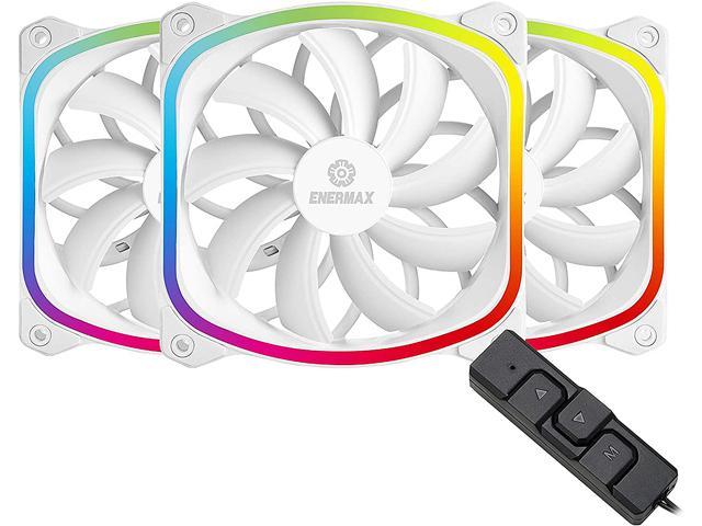 Enermax SquA RGB PWM 120mm Case Fan, Addressable RGB Sync Via Motherboard w/ RGB Control Box, 3 Fan Pack - White, UCSQARGB12P-WP3